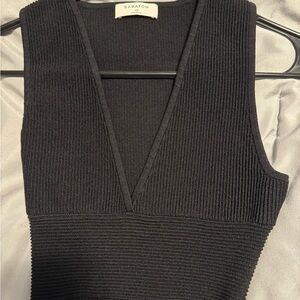 Aritzia Babaton Black Ribbed Knit Top XS